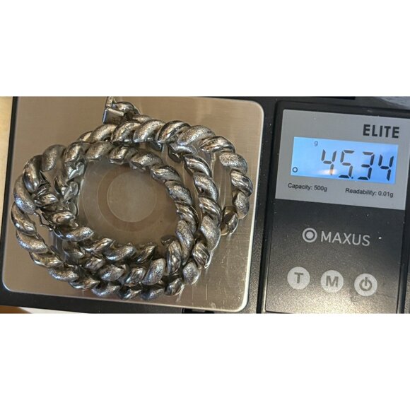 Sterling Silver Brev Italy San Marco Link Chain 16” Textured Necklace - 45 Gram - Picture 11 of 11